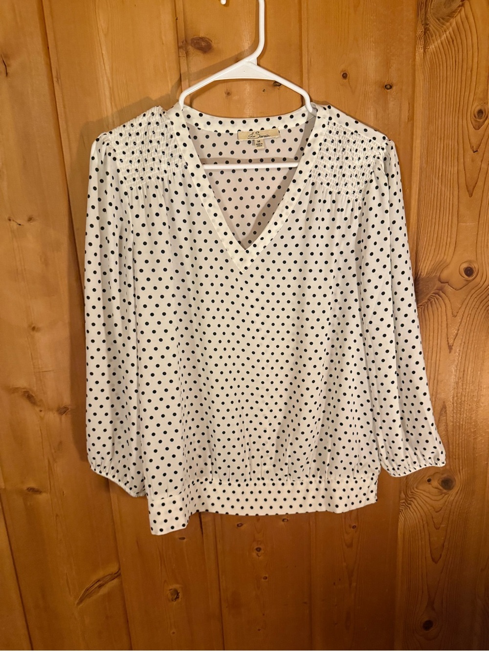 Polka Dot V-Neck Blouse - White with Black Dots